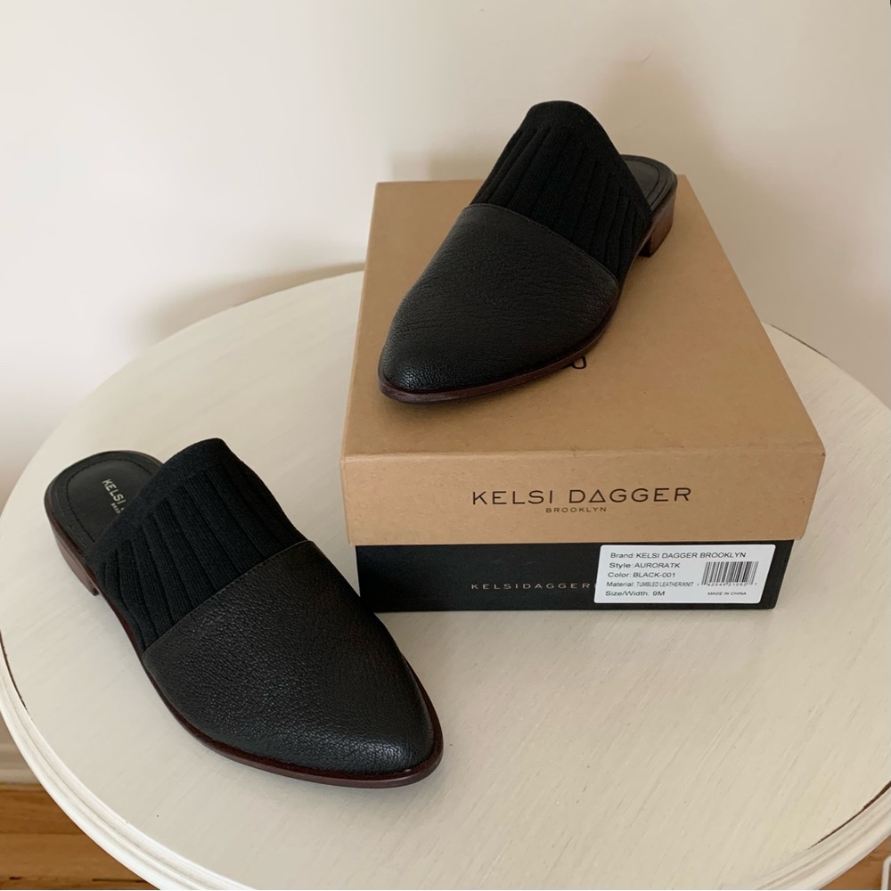 Kelsi Dagger Brooklyn Sock Slide Flat, Black, Size 9,